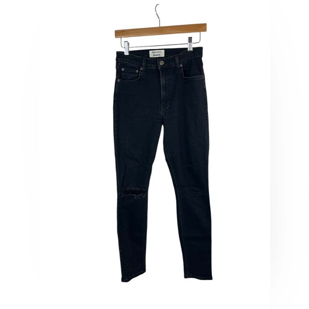 Reformation jeans black high rise skinny in wash faded black destroyed size 27‎